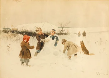 雪だるまを作る、1891年。