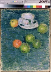 静物。 リンゴとカップ。 (静物画。リンゴとカップ) アレクセイ・フォン・ジャヴレンスキー (アレクセイ・フォン・ヤヴレンスキー、アレクセイ・フォン・ヤヴレンスキー) (1864-1941) の絵画、キャンバスに油彩、1903 年頃。ロシア美術、20 世紀の表現主義。 国立トレチャコフ美術館、モスクワ。