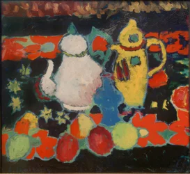 黄と白の壺のある静物画