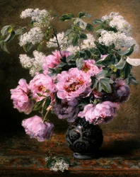 牡丹とライラックの夏の花の静物。アレクシス・クレイダー（1839-1912）個人蔵。