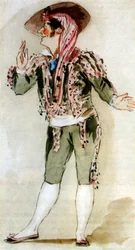 カルロ・ズッケリ（1793-1879）イタリアのバス、オペラ「セビリアの理髪師」フィガロ役、ジョアッキーノ・ロッシーニ作、水彩画
