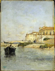漁村。 Alfred Casile (1848-1909) による絵画。 リムー、プティエ美術館。