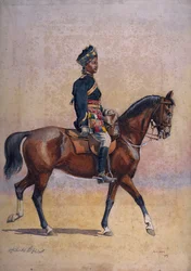 第12騎兵の兵士、ジェマダール、ドグラ、GFマクマン少佐による「インドの軍隊」のイラスト、1911年、1909年発行