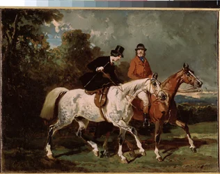 「乗馬」（乗る） 女性が横鞍に乗る。 Alfred de Dreux (1810-1860) による絵画 1840-1855 Dim. 24x32 cm サンクトペテルブルク、エルミタージュ美術館