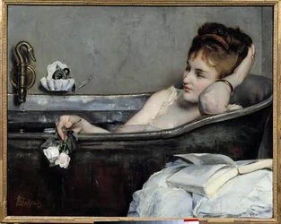 風呂あるいは風呂場の女 アルフレッド・スティーブンス（1823-1906）の絵画 1867年 日。0,74x0,93 m パリ、オルセー美術館