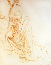 立っている人とひざまずいている人の習作 1850年頃 紙に赤チョーク（裏面は366413参照