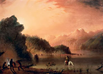 ロッキー山脈で、1838年頃、アルフレッド・ジェイコブ・ミラー（1810-1874）作、キャンバスに油彩、36.5x50.8 cm