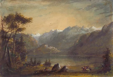 湖のシーン、ウインドリバー山脈、1837年頃（紙に水彩とガッシュ）