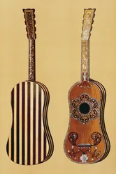 「Musical Instruments」（色付きのリソ）のマザーオブパールをはめ込んだギター