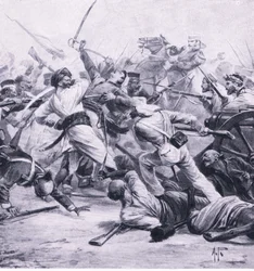 1857年8月2日、ナジャフガルでの反逆者のニコルソンの敗北、陸と海でのイギリスの戦い、1915年の図解