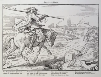 街への死の乗り物、1849年にライプツィヒでGeorg Wigandによって出版された「Another Dance of Death」のプレート2
