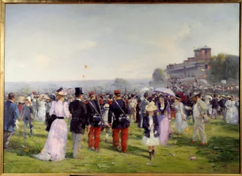 アルフレッド・スミス (1853-1936) による Auteuil 絵画でのレースの終わり 1893 日。 1,09x1,5 m パリ、カルナヴァレ美術館 この作品の使用は、第三者の承認要求または追加料金の対象となる場合があります