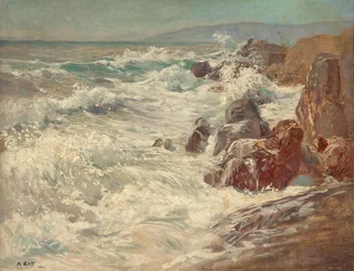 ネルヴィの海岸でサーフィン