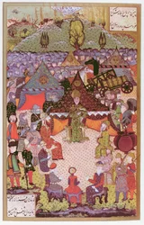 1526年、1558年のモハチの戦いの前に評議会にいたハンガリーの王、ラホス2世（1506-26）（ベラムのインクと金箔）