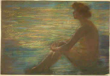 海を背にしたヌード