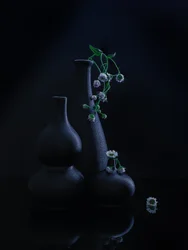 穏やかな花瓶と花々