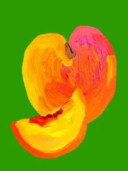 鮮やかな桃の静物画