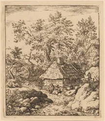 樽の近くに石臼のある風景、おそらく c. 16451656。