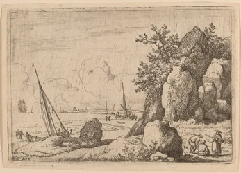 右側に 3 つの人物がいる海の風景