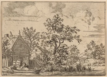コテージの前にある 2 つの樽、おそらく c. 16451656。