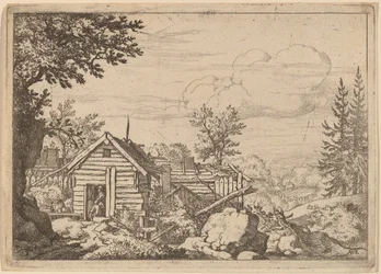 小屋の戸口にいる二人の男、おそらくc。 16451656。