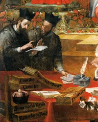 2 人のイエズス会士の間の話し合い、アロンソ アントニオ ヴィラモール (1661-1729) による、教皇グレゴリウス 9 世の顧問であるペナフォートの聖レイモンドからの詳細。 スペイン、サラマンカの聖スティーブン修道院出身。