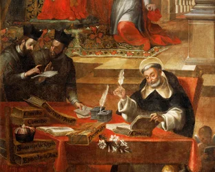 アロンソ アントニオ ヴィラモール (1661-1729) による、教皇グレゴリウス 9 世の顧問であるペナフォートの聖レイモンドからの詳細。 スペイン、サラマンカの聖エステバン修道院出身。