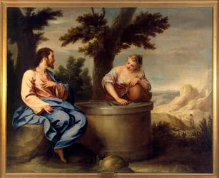 キリストとサマリヤ人カノ・アロンソ(1601-1667)による絵画、ec.esp.