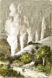 先史時代-ザンベゼのカタラクト：自然の創造と生物。A.デマール作画。1885