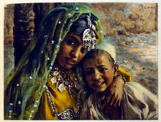 アラブの生活風景「蜃気楼」よりディネによるイラスト。1906.Mirages, Scenes De La Vie Arab』はエティエンヌ・ディネの挿絵、シルマン・ベン・イブラヒム・バマーの解説。ナスレディーヌ・ディネはアルフォンス＝エティエンヌ・ディネ（1861-1929）として生まれた。