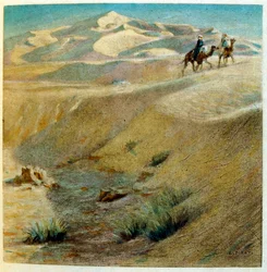 アラブの生活風景「蜃気楼」よりディネによるイラスト。1906.Mirages, Scenes De La Vie Arab』はエティエンヌ・ディネの挿絵、シルマン・ベン・イブラヒム・バマーの解説。ナスレディーヌ・ディネはアルフォンス＝エティエンヌ・ディネ（1861-1929）として生まれた。