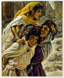 アラブの生活風景「蜃気楼」よりディネによるイラスト。1906.Mirages, Scenes De La Vie Arab』はエティエンヌ・ディネの挿絵、シルマン・ベン・イブラヒム・バマーの解説。ナスレディーヌ・ディネはアルフォンス＝エティエンヌ・ディネ（1861-1929）として生まれた。