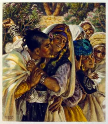 「Mirages」Scenes of Arab life の Dinet によるイラスト。 1906年。ミラージュ、シーン・デ・ラ・ヴィ・アラブは、エティエンヌ・ディネットによってイラストが描かれ、シルマン・ベン・イブラヒム・バーマーによる解説が付けられました。 Nasreddine Dinet は、Alphonse-Étienne Dinet として生まれました。 (1861-1929) はフランスの東洋人でした