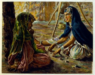 Dinet:n kuvitus teoksesta Mirages Scenes of Arab life. 1906. Mirages, Scénes De La Vie Arab on kuvittanut Etienne Dinet Silman Ben Ibrahim Bamerin kommentilla. Nasreddine Dinet syntyi nimellä Alphonse-Étienne Dinet; (1861-1929) oli ranskalainen itämainen