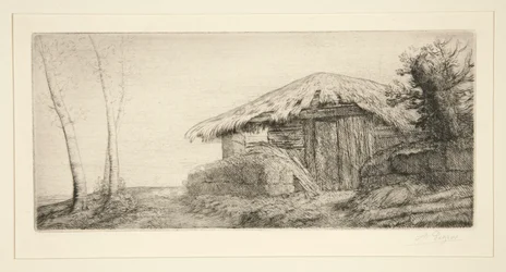 丘の中腹の羊小屋（羊飼い