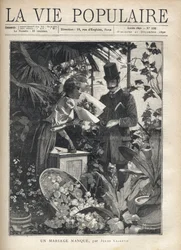 花屋で花を買うエレガントな男性。イラスト：アルフォンズマリア・ミュシャ（Alphonse Marie Mucha