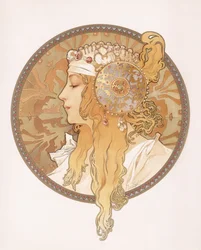 金髪の乙女のビザンチンの頭。金髪の女性のビザンチンの頭、1897年頃