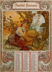 ミュシャ（1860-1939）が描いたチョコレート・マッソンのカレンダー。
