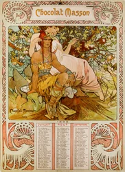 ミュシャ（1860-1939）が描いたチョコレート・マッソンのカレンダー。