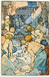 フランスの作家アナトール・フランスの作品「クリオ」からアルフォンス・ミュシャが描いたイラスト。1900.ミュシャ（1860年 1939年）。チェコのアール・ヌーヴォーの画家である