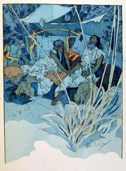 アルフォンス・ミュシャによる、ポール・ヴェロラの3幕の詩「ラーマ」の挿絵（1898年頃）。ミュシャ（1860年～1939年）は、チェコのアールヌーボーの画家です。
