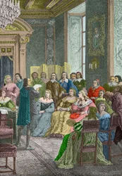1642年、ランブイエのホテルでポリュクテを読むコルネイユ（エングレーヴィング）