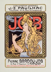 アルフォンス・ミュシャ（1860-1939）によるジョブ巻紙の広告ポスター、1900年 - 太陽、12 x 8 cm - 個人蔵