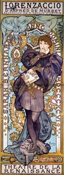 アルフレッド・ド・ミュッセ作『ロレンザッチョ』のポスター、サラ・ベルナール出演、パリ、1896年