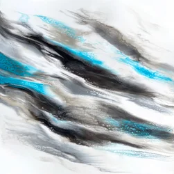 流れるようなティール色の抽象画