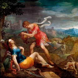 Tancrede christens Clorinde Torquato Tasso（通称：Le Muche）の詩「La jerusalem delivree」の挿絵。