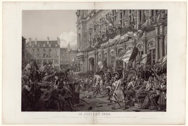 1830年7月31日、オルレアン公爵はラ・ファイエット将軍によって、ヴィル宮殿のバルコニーで国民に披露された。