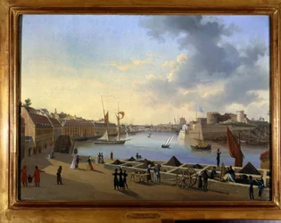 ブレスト港と大砲群-ルイ・ガルネレイによる絵画、1820年頃、油彩・キャンバス、高さ0.330cm、長さ0.460cm。CCIP Coll.