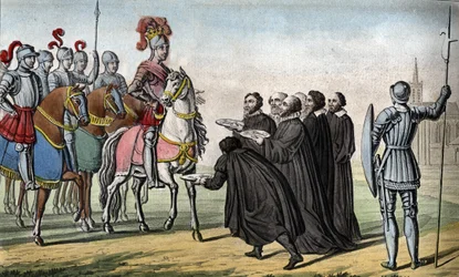 ヘンリー2世（1519-1559）。ドイツの諸侯とともに、シャルル5世の専制政治に反発し、トゥール、メッス、ヴェルダンを誘拐し、1552年に三司教制を導入した。