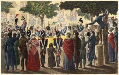 ルイ18世（1755-1824）は、1814年（復古）にパリに忠誠を誓う少数の臣民の中からコンデの軍隊によって王を宣言された - 1825年にアンブロワーズ・タルデューがデザインと彫刻を担当。